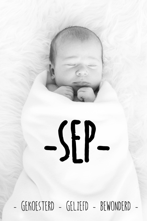 Hip en clean geboortekaartje met newbornphoto