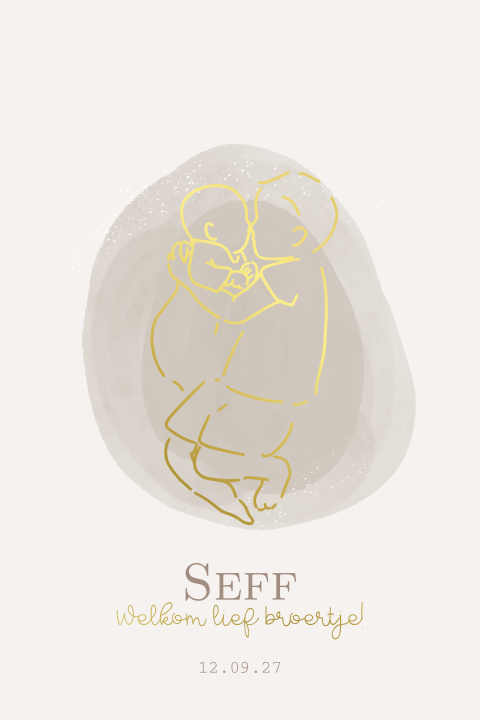 Geboortekaartje jongen lijntekening broertje goudfolie beige