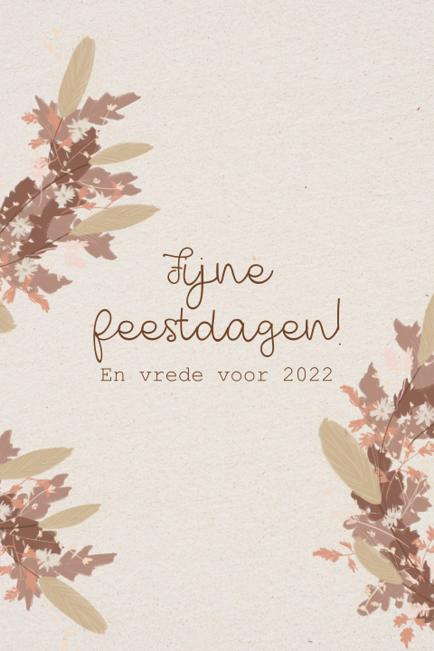 Kerstkaart met droogbloemen in natuurtinten en kraft