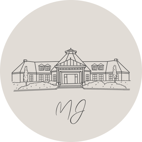 Sluitstickers trouwkaart met initialen en lijntekening Koningshof Urk 