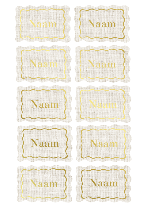Naamkaartjes voor tafelsetting met goudfolie en linnen golfjes