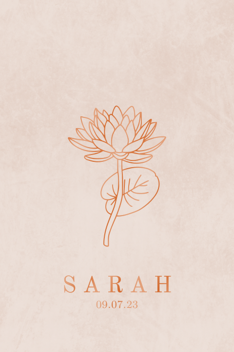 Geboortekaartje meisje lijntekening geboortebloem juli waterlelie roze