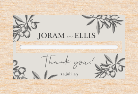 Enveloppen doos voor de kaarten op jullie bruiloft met olijftakjes