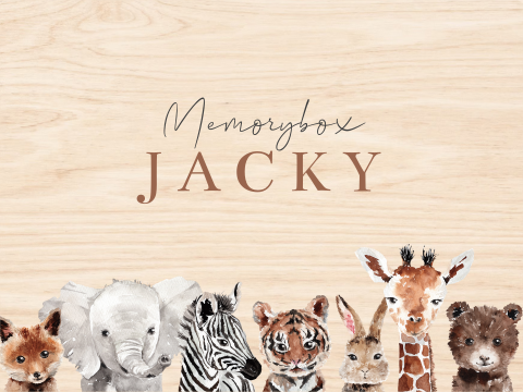 Houten memory box stijl geboortekaartje giraffe olifant beertje