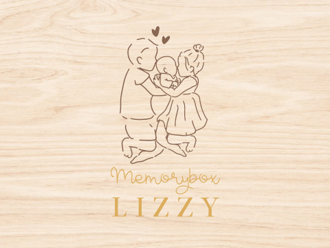 Houten memorybox met lijntekening kindjes