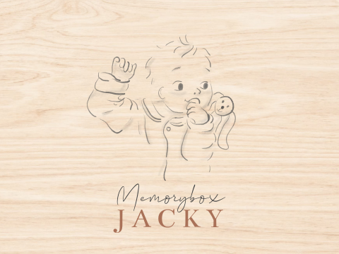 Memorybox van hout met retro getekende baby voor spulletjes