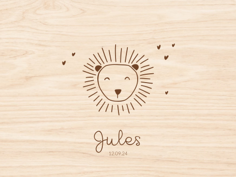 Memorybox van hout met lijntekening leeuwtje