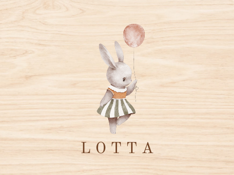 Houten herinneringskist met geschilderd konijntje met ballon