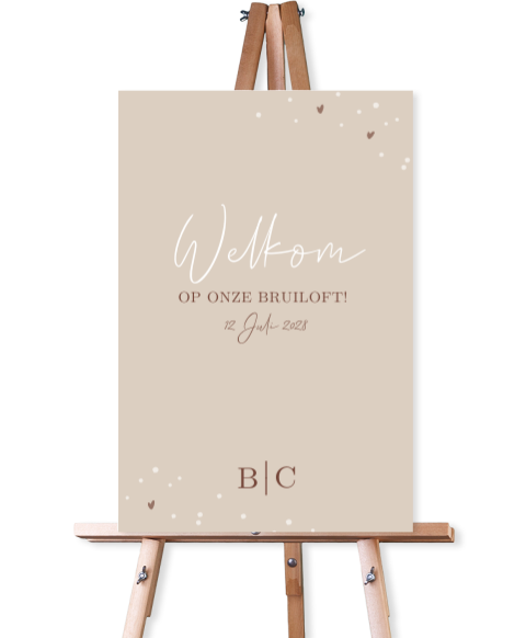 Welkomstbord voor op de bruiloft roze en wit