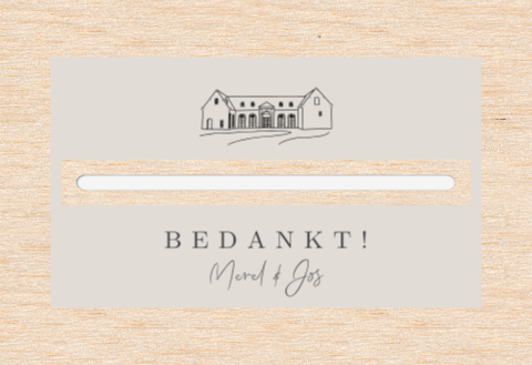 Enveloppen kist van hout met trouwlocatie molen de zwaluw