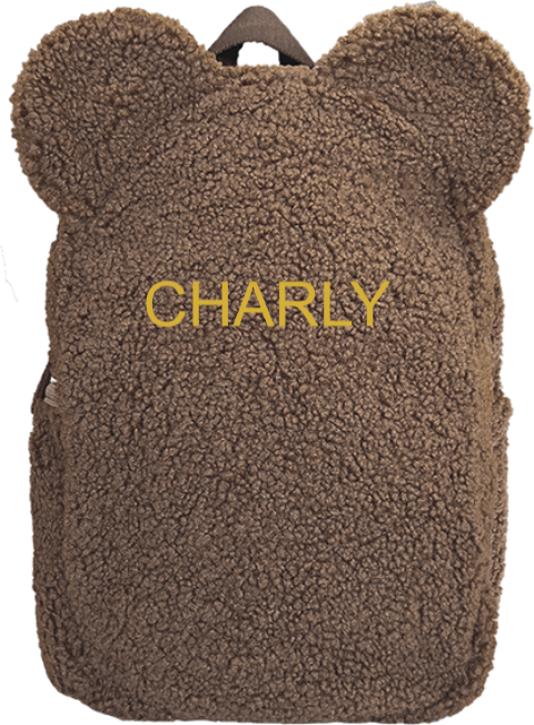 Teddy rugtasje met oortjes met geborduurde opdruk van naam