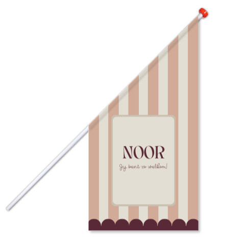 geboortevlag meisje roze strepen golvend randje paars met roze letters