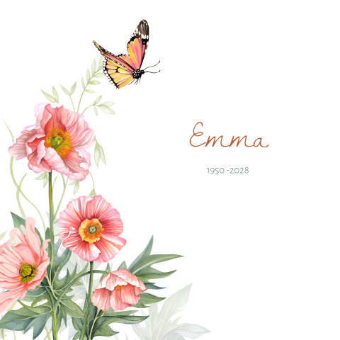 Rouwkaart klaprozen vlinder pastel