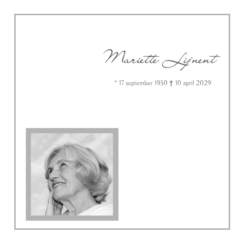 Rouwkaart klassiek voor een vrouw met rouwrand en ruimte voor een foto