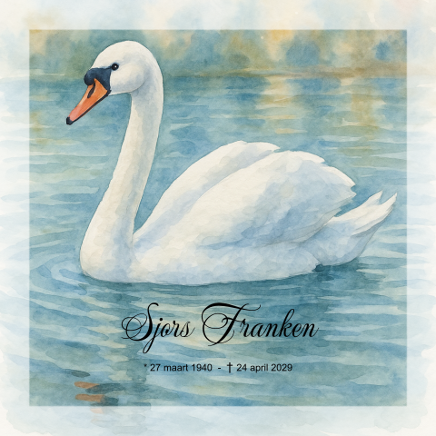 Rouwkaart met een zwaan in aquarel stijl