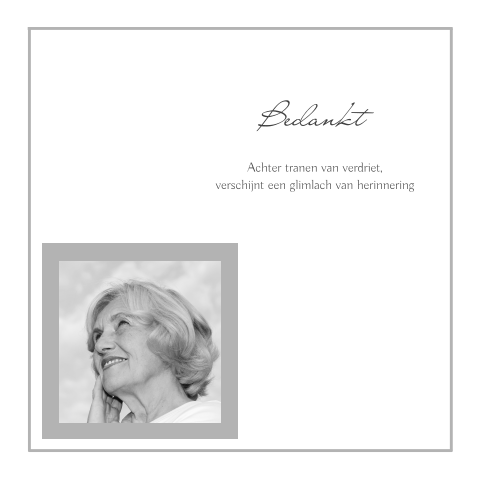 Mooie stijlvolle bedankkaart grijs vlak met eigen foto