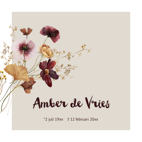 Rouwkaart vrouw nude kleur met bloemen