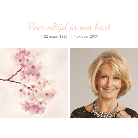 Bedankkaart vrouw met bloesem kersenbloesem en foto