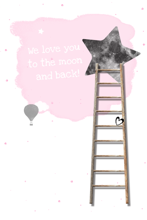 Rouwkaart kind meisje ladder wolken sterren