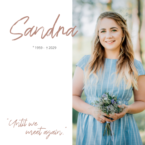 Moderne vierkante rouwkaart met foto voor een vrouw