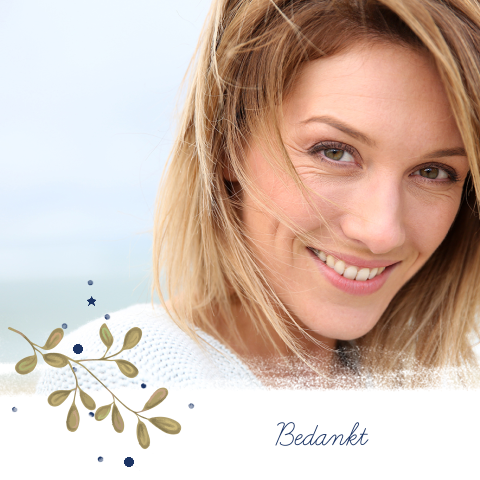 Bedankkaart voor een vrouw met fotokader en groen takje