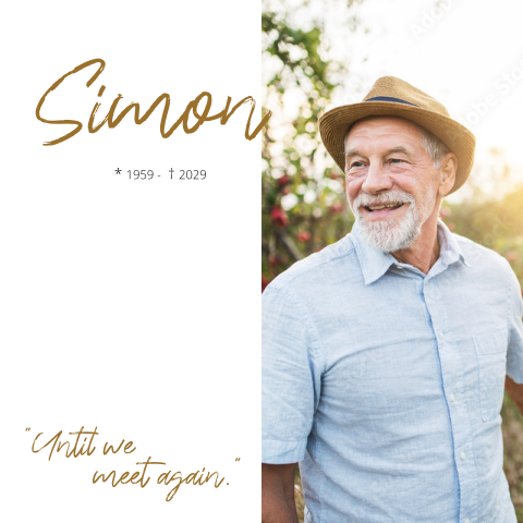 Moderne vierkante rouwkaart met foto voor een man