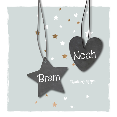 Rouwkaartje voor een baby tweeling met ster en hart