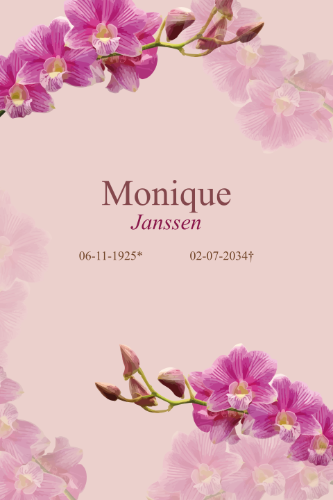 Rouwkaart roze vrouw met orchideeën
