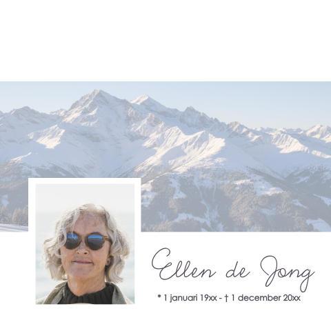 Rouwkaart voor een man of vrouw met bergen sneeuw wintersport 