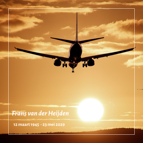 Prachtige rouwkaart met gefotografeerde vliegtuig en de zon