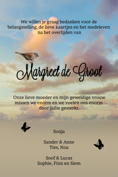 Bedankkaart lucht vogel en wolken