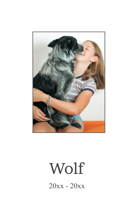 Rouwkaart voor een overleden hond met foto