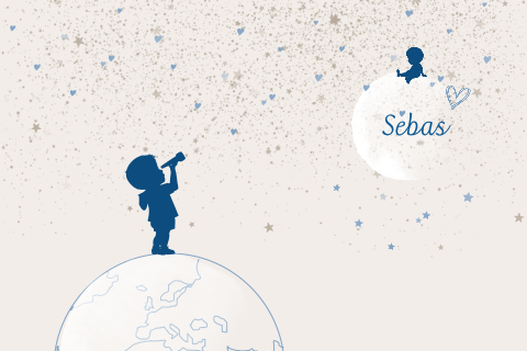 Rouwkaartje baby silhouet met broertje sterren planeten
