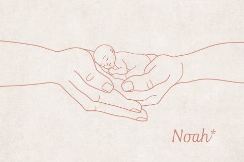 Rouwkaartje unisex met baby met handen lijntekening