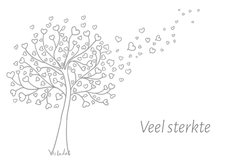Sterkte kaartje bij overlijden baby of kind getekende boom met hartjes