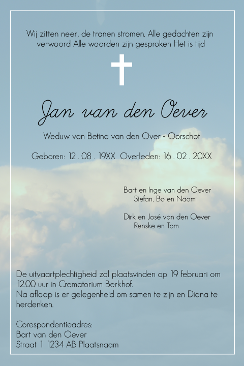 Rouwbrief met wolken