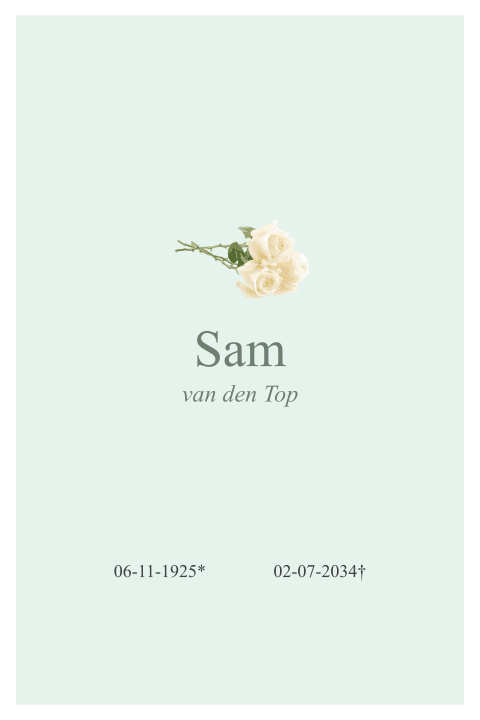 Rouwkaart met een waterverf witte roos