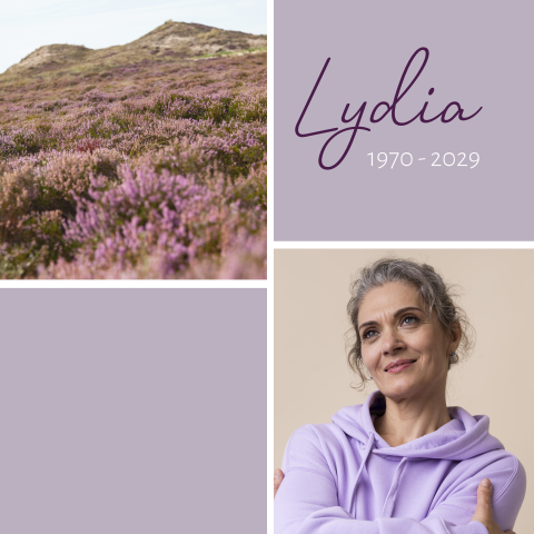 Rouwkaart voor een vrouw lila paars met ruimte voor foto