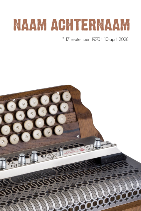 Moderne rouwkaart met foto van een accordeon harmonica
