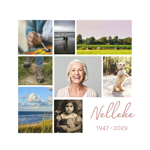 Rouwkaart vrouw fotocollage mooie herinneringen 