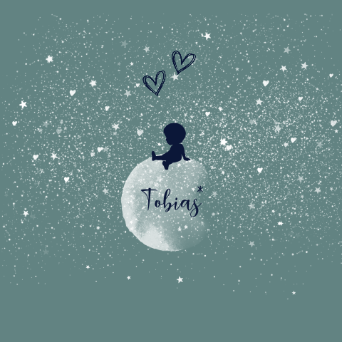 Rouwkaart voor een jongetje met maan sterretjes en silhouet