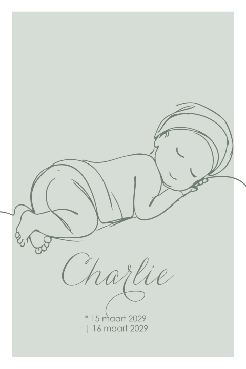 Rouwkaartje voor een kindje een jongetje met lijntekening slapende baby
