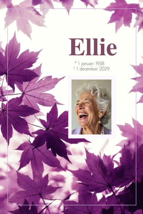 Rouwkaart voor een vrouw met paarse esdoorn bladeren