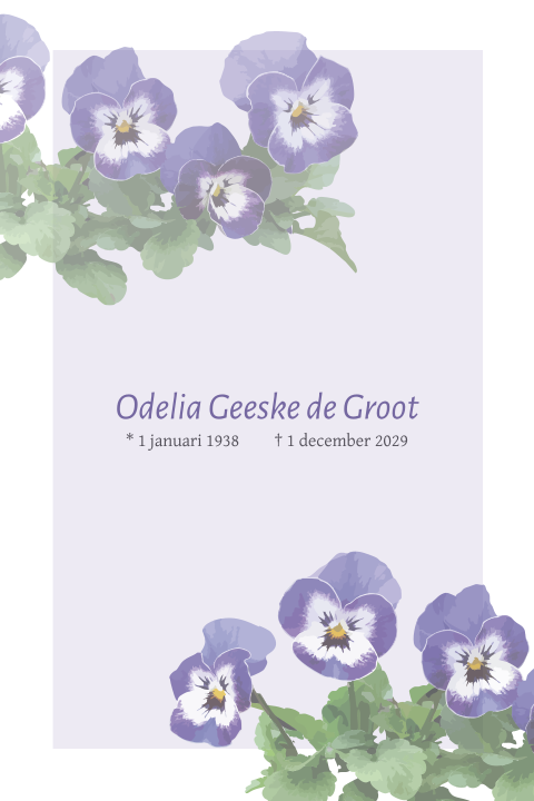 Rouwkaart paarse viooltjes bloemen in waterverf