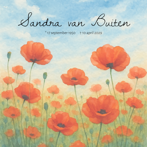 Rouwkaart met een veld vol rode klaprozen