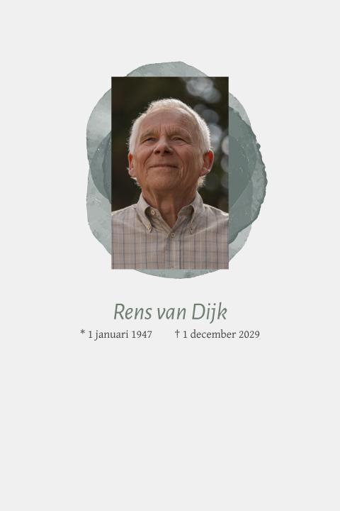 Rouwkaart voor een man met foto en groene waterverf