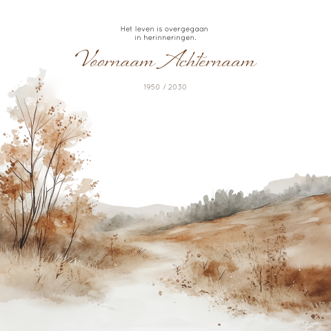 Rouwkaart landschap met pad in de herfst