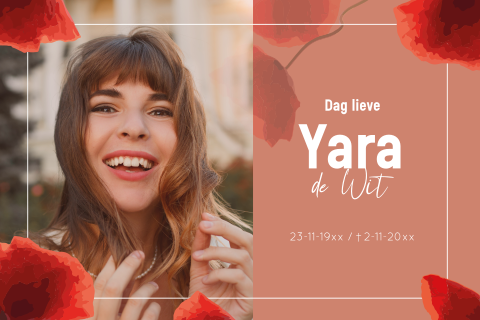 Rouwkaart vrouw met klaprozen en eigen foto