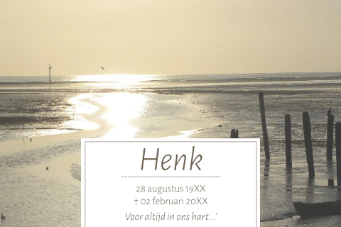 Rouwkaart strand zee en een ondergaande zon