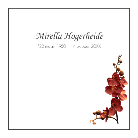Rouwkaart voor een vrouw traditioneel met een rode orchidee bloem